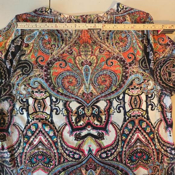 Unity World Wear Blouse Women's L Paisley Multi-Color Third Quarter Sleeve - Picture 12 of 16